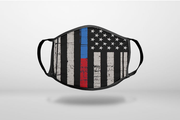 Thin Blue Line Thin Red Line US Flag - 3-Ply Reusable Soft Face Mask Covering, Unisex, Cotton Inner Layer