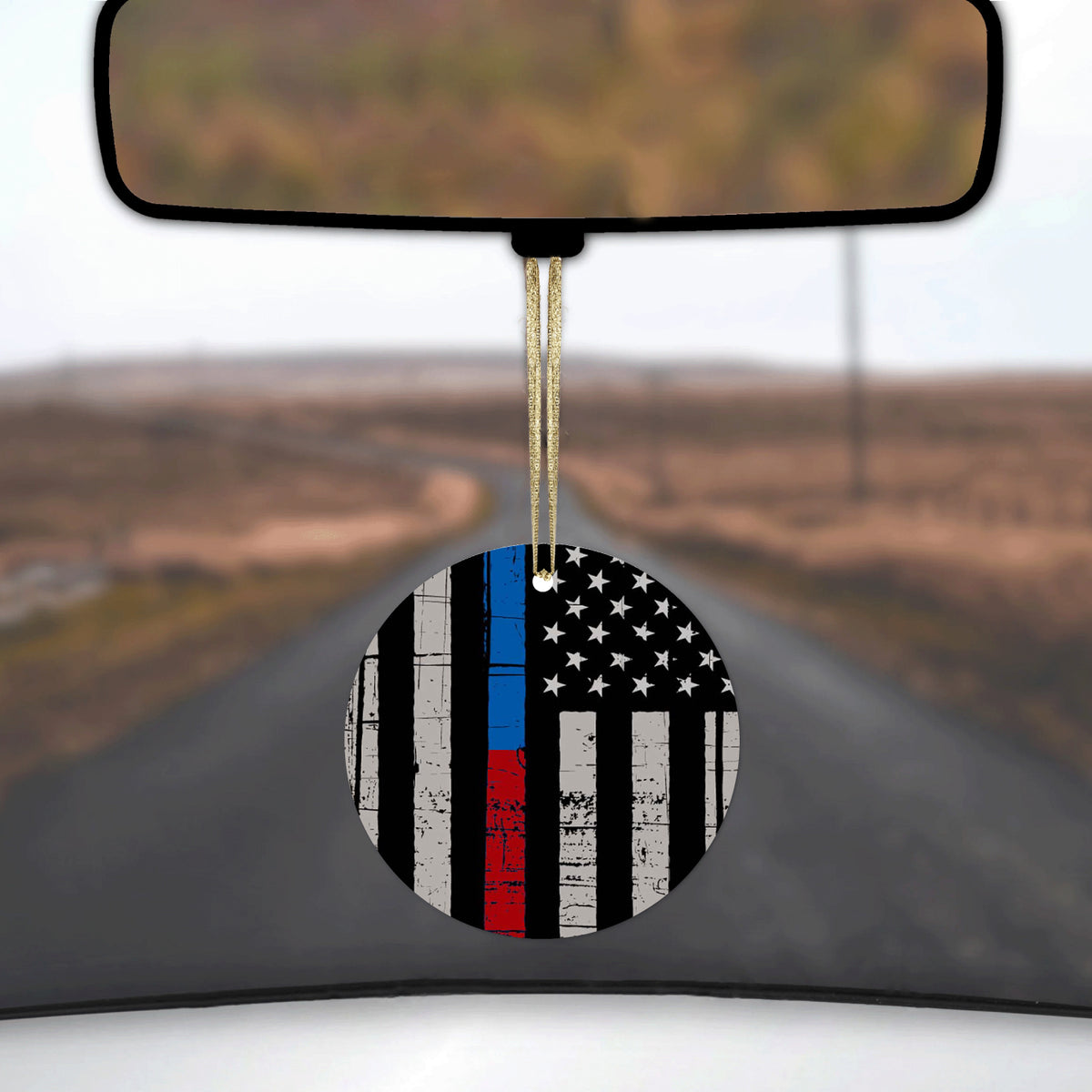 Thin Blue Line Thin Red Line US Flag Ceramic Ornament, view 3