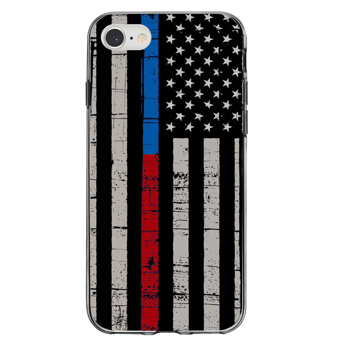 Thin Blue Line Thin Red Line US Flag Clear Shockproof iPhone Case, view 5
