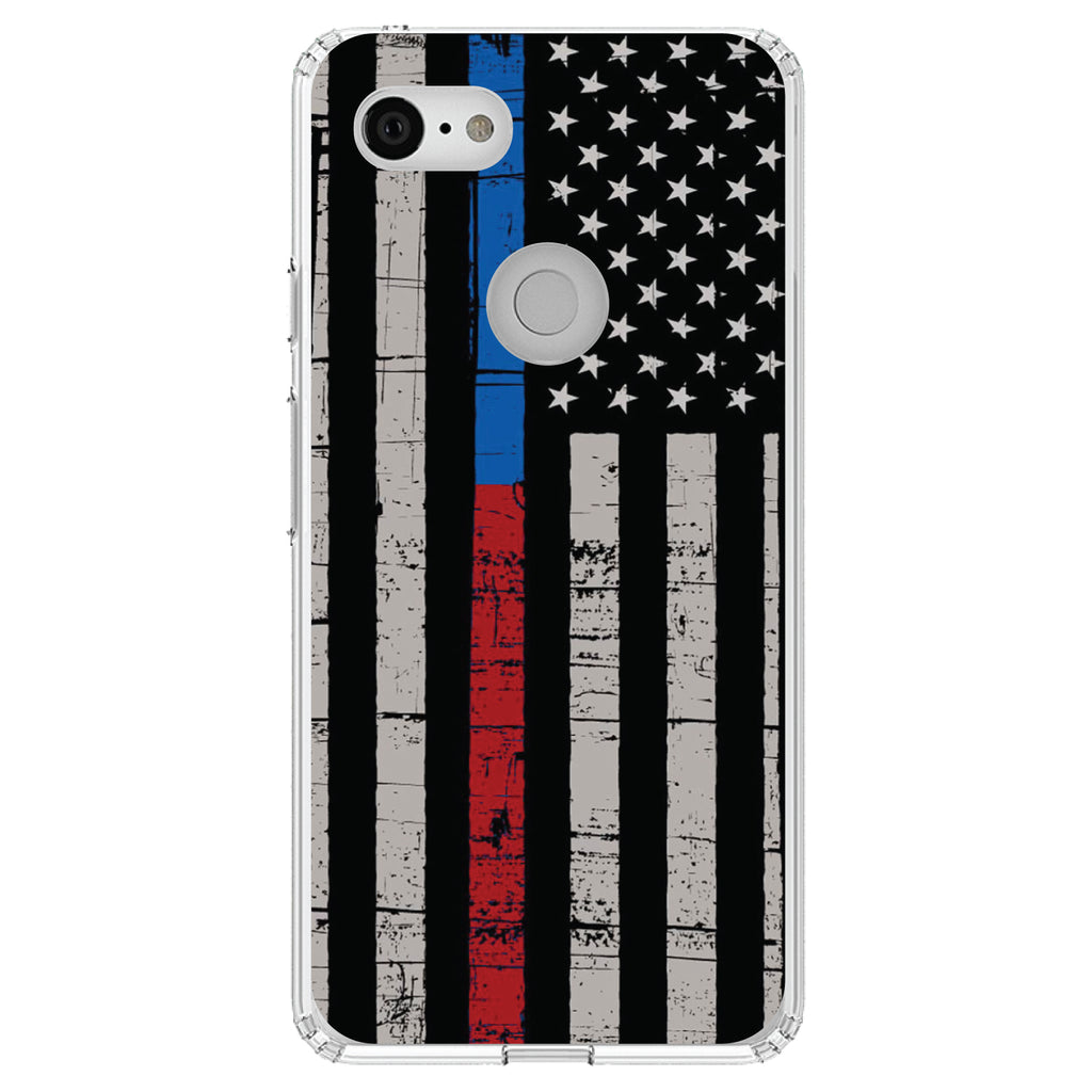 Thin Blue Line Thin Red Line US Flag Clear Shockproof iPhone Case, view 22