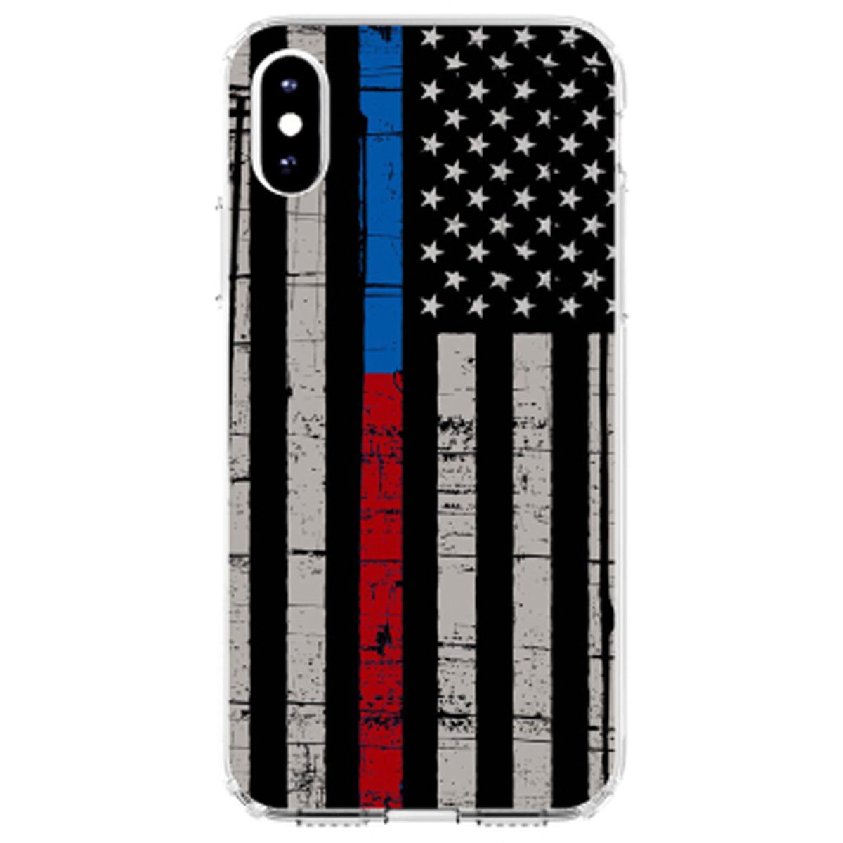 Thin Blue Line Thin Red Line US Flag Clear Shockproof iPhone Case, view 2