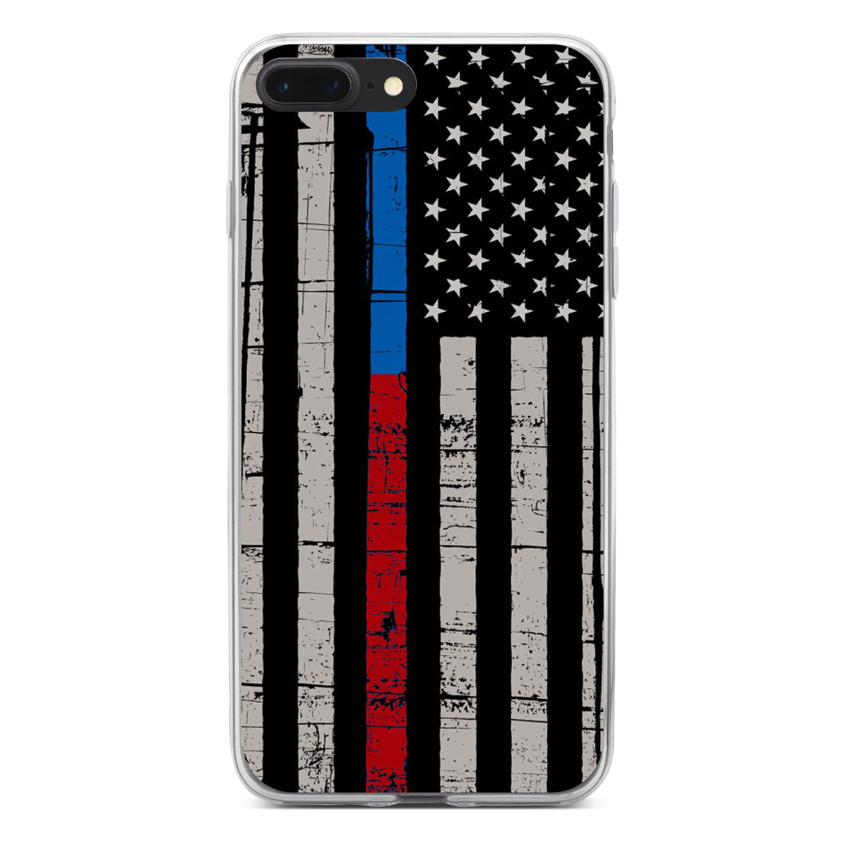 Thin Blue Line Thin Red Line US Flag Clear Shockproof iPhone Case, view 6