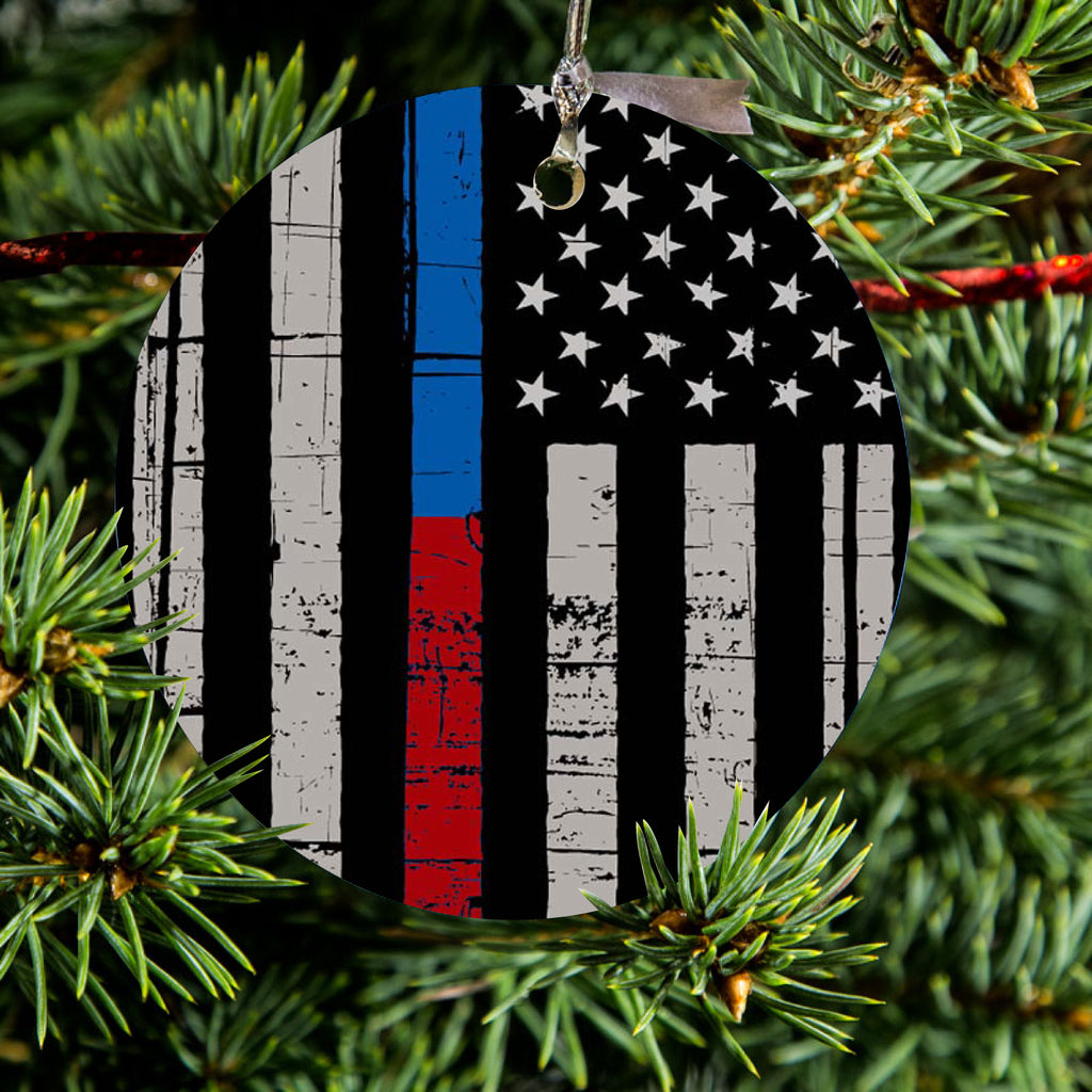 Thin Blue Line Thin Red Line US Flag Ceramic Ornament, view 2