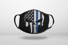 Thin Blue Line Skull - 3-Ply Reusable Soft Face Mask Covering, Unisex, Cotton Inner Layer