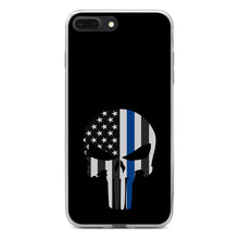 DistinctInk® Clear Shockproof Hybrid Case for Apple iPhone / Samsung Galaxy / Google Pixel - Thin Blue Line Skull