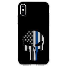 DistinctInk® Clear Shockproof Hybrid Case for Apple iPhone / Samsung Galaxy / Google Pixel - Thin Blue Line Skull