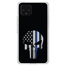 DistinctInk® Clear Shockproof Hybrid Case for Apple iPhone / Samsung Galaxy / Google Pixel - Thin Blue Line Skull