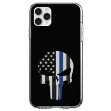 DistinctInk® Clear Shockproof Hybrid Case for Apple iPhone / Samsung Galaxy / Google Pixel - Thin Blue Line Skull