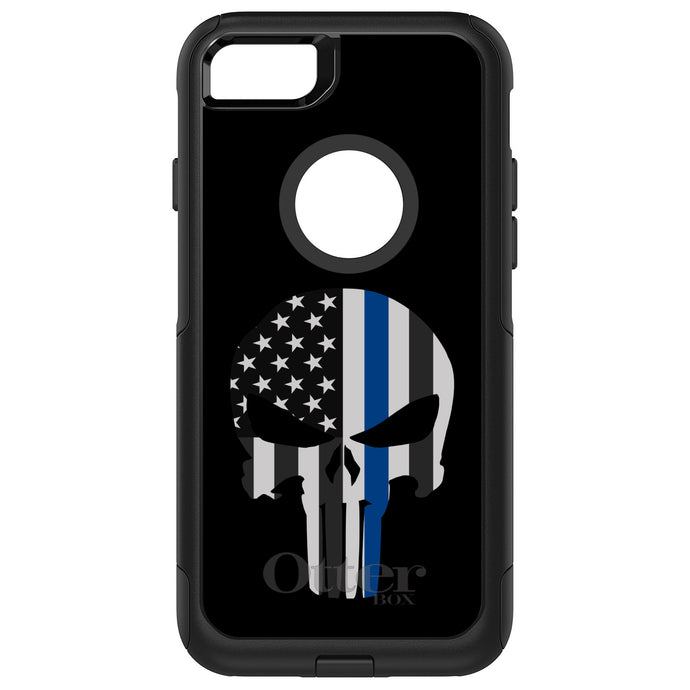 DistinctInk OtterBox Commuter Series Case for Apple iPhone or Samsung Galaxy - Thin Blue Line Skull