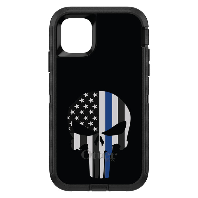 DistinctInk™ OtterBox Defender Series Case for Apple iPhone / Samsung Galaxy / Google Pixel - Thin Blue Line Skull