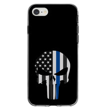 DistinctInk® Clear Shockproof Hybrid Case for Apple iPhone / Samsung Galaxy / Google Pixel - Thin Blue Line Skull