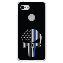 DistinctInk® Clear Shockproof Hybrid Case for Apple iPhone / Samsung Galaxy / Google Pixel - Thin Blue Line Skull