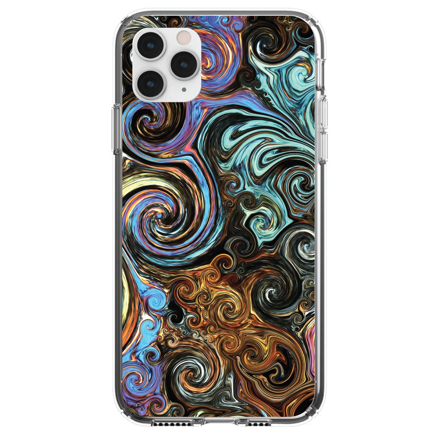 DistinctInk® Clear Shockproof Hybrid Case for Apple iPhone / Samsung Galaxy / Google Pixel - Gold Brown Black Blue Abstract Swirls