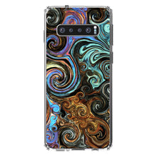 DistinctInk® Clear Shockproof Hybrid Case for Apple iPhone / Samsung Galaxy / Google Pixel - Gold Brown Black Blue Abstract Swirls