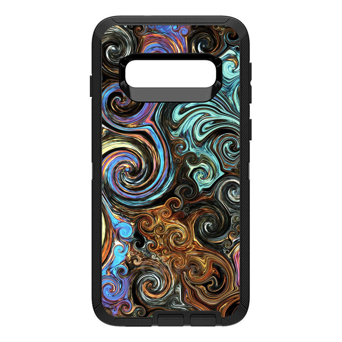 Gold Brown Black Blue Abstract Swirls OtterBox Defender Case for iPhone & Galaxy, view 9