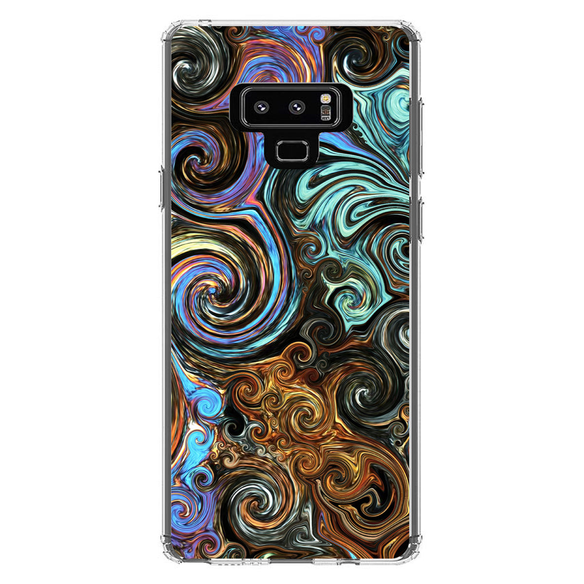 Gold Brown Black Blue Abstract Swirls Clear Shockproof iPhone Case, view 11