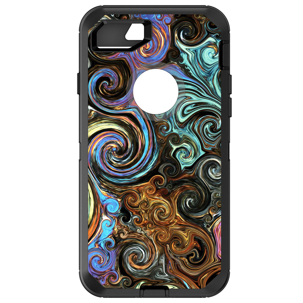 Gold Brown Black Blue Abstract Swirls OtterBox Defender Case for iPhone & Galaxy