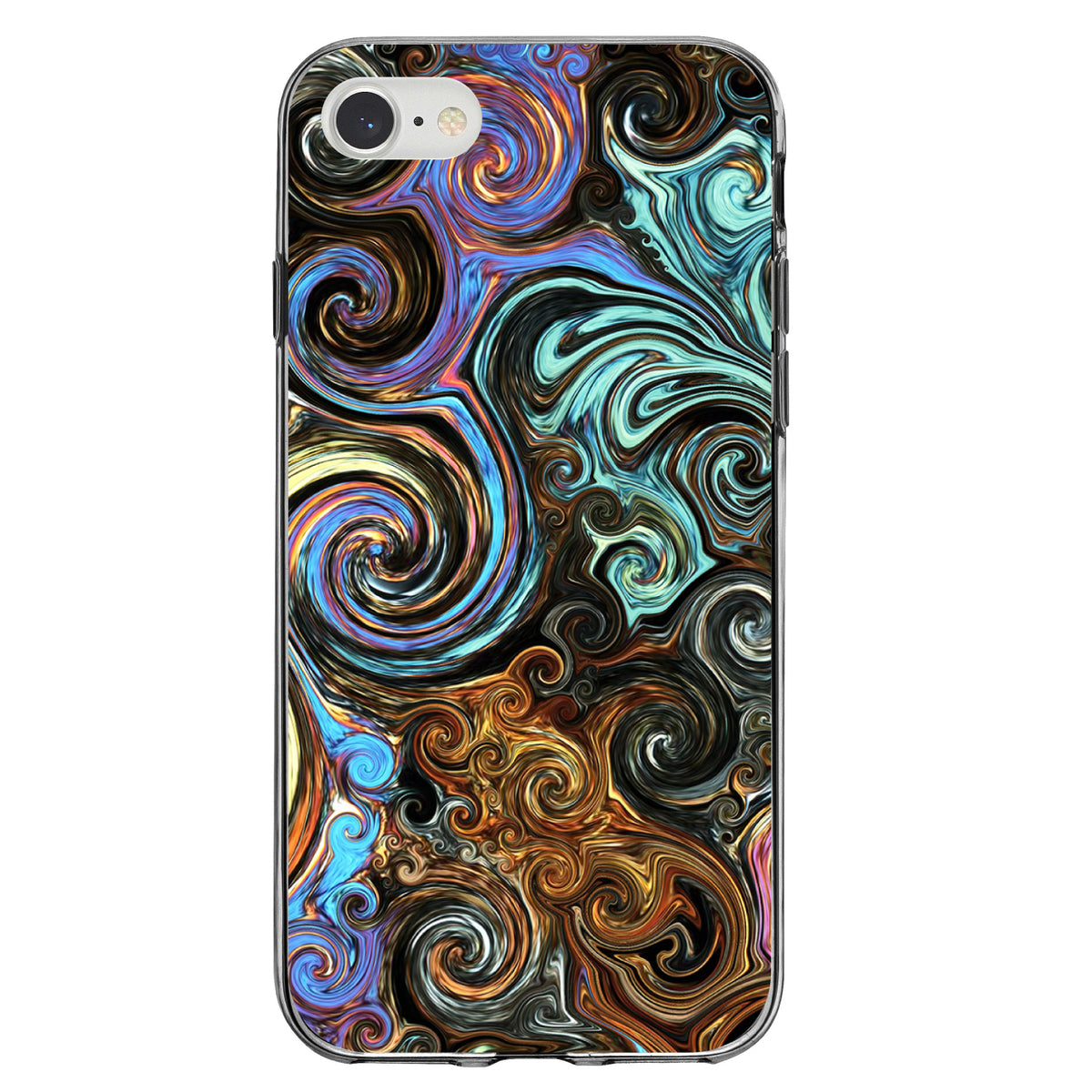 Gold Brown Black Blue Abstract Swirls Clear Shockproof iPhone Case, view 5