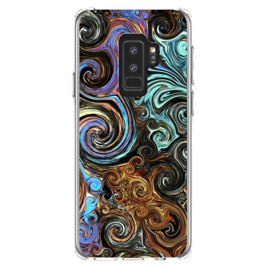 Gold Brown Black Blue Abstract Swirls Clear Shockproof iPhone Case, view 20