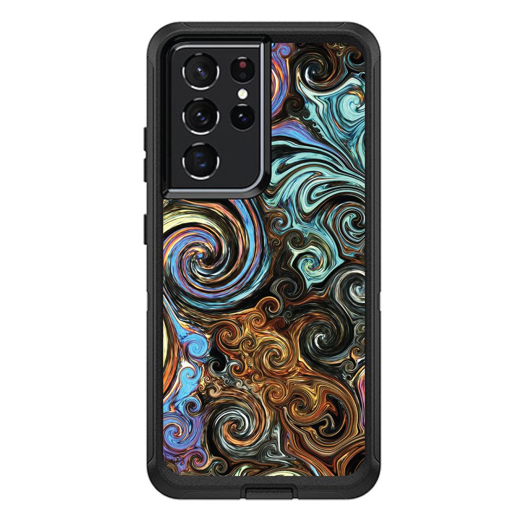 Gold Brown Black Blue Abstract Swirls OtterBox Defender Case for iPhone & Galaxy, view 7