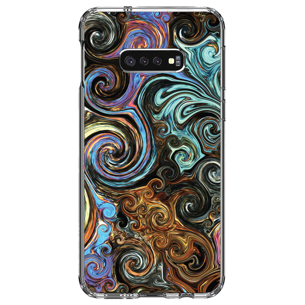Gold Brown Black Blue Abstract Swirls Clear Shockproof iPhone Case, view 18