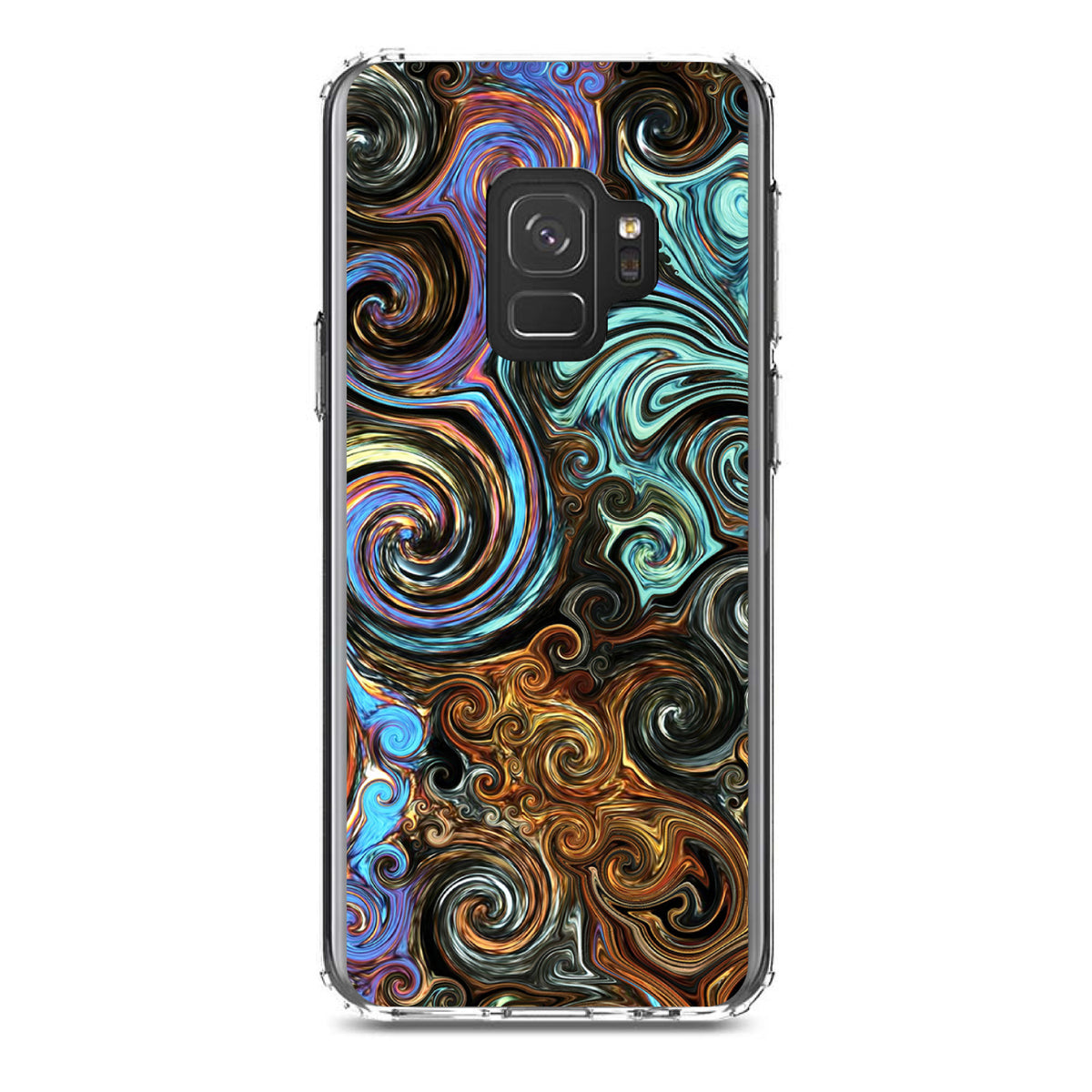 Gold Brown Black Blue Abstract Swirls Clear Shockproof iPhone Case, view 19