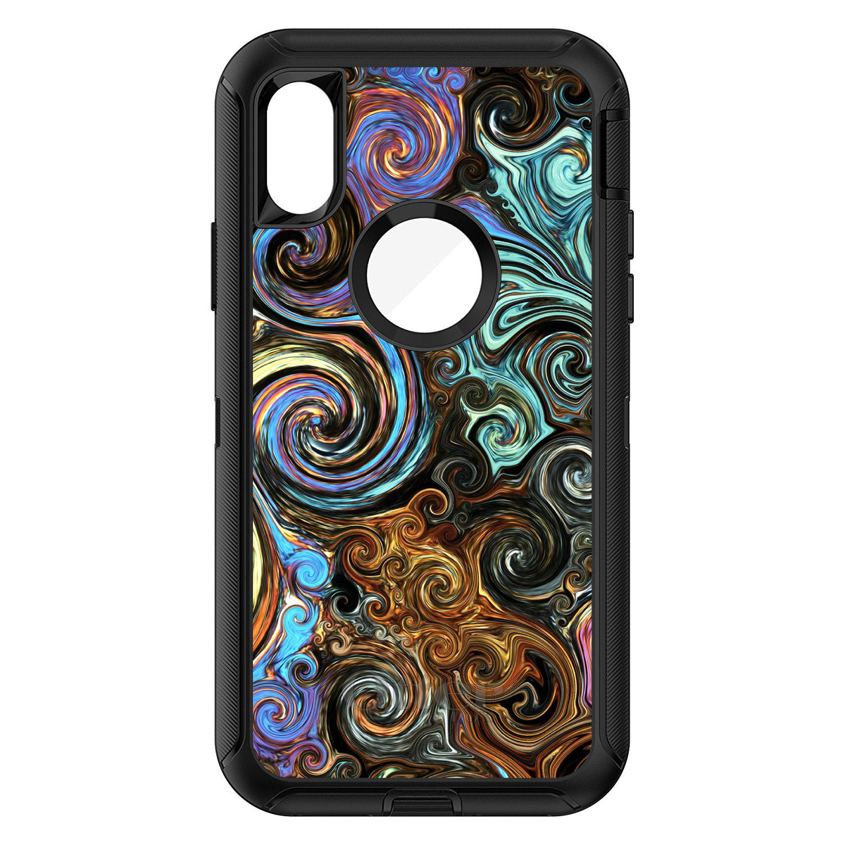 Gold Brown Black Blue Abstract Swirls OtterBox Defender Case for iPhone & Galaxy, view 3