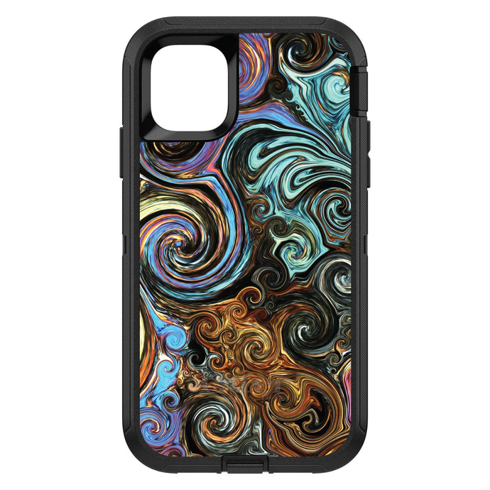 DistinctInk™ OtterBox Defender Series Case for Apple iPhone / Samsung Galaxy / Google Pixel - Gold Brown Black Blue Abstract Swirls
