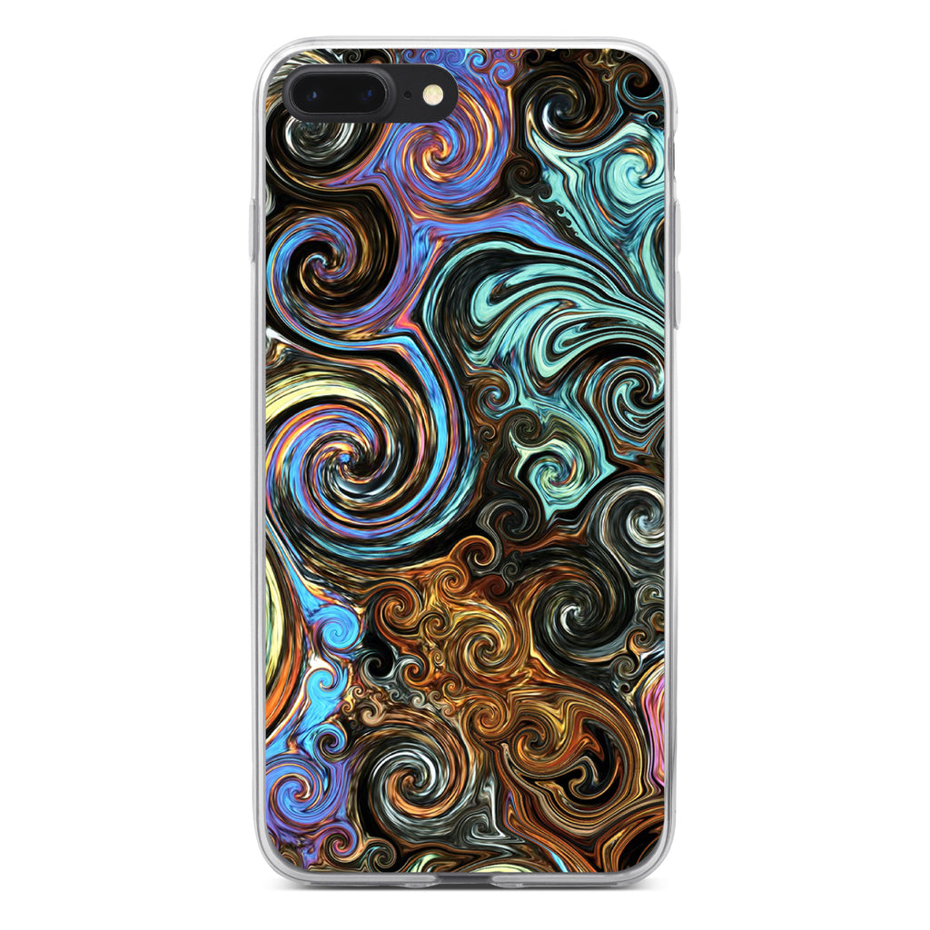 Gold Brown Black Blue Abstract Swirls Clear Shockproof iPhone Case, view 6