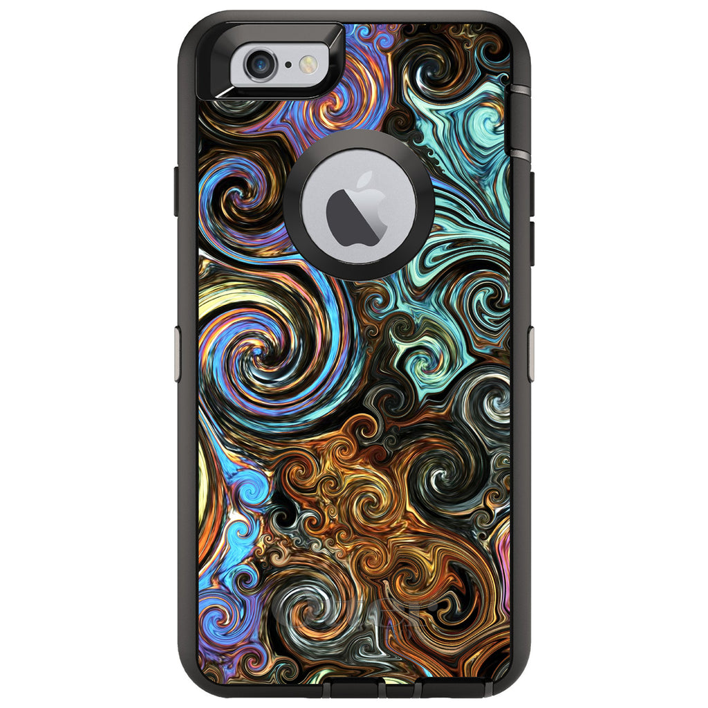 Gold Brown Black Blue Abstract Swirls OtterBox Defender Case for iPhone & Galaxy, view 4
