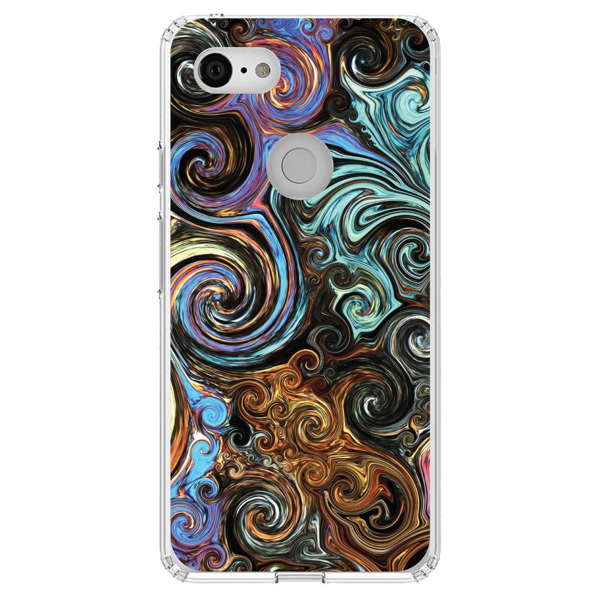 Gold Brown Black Blue Abstract Swirls Clear Shockproof iPhone Case, view 22