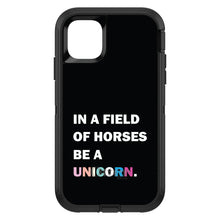 DistinctInk™ OtterBox Defender Series Case for Apple iPhone / Samsung Galaxy / Google Pixel - In a Field of Horses, Be a Unicorn - Rainbow