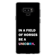 DistinctInk® Clear Shockproof Hybrid Case for Apple iPhone / Samsung Galaxy / Google Pixel - In a Field of Horses, Be a Unicorn - Rainbow