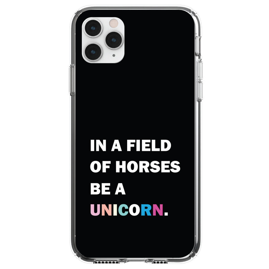 In a Field of Horses, Be a Unicorn, Rainbow Clear Shockproof iPhone Case