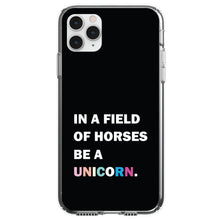 DistinctInk® Clear Shockproof Hybrid Case for Apple iPhone / Samsung Galaxy / Google Pixel - In a Field of Horses, Be a Unicorn - Rainbow