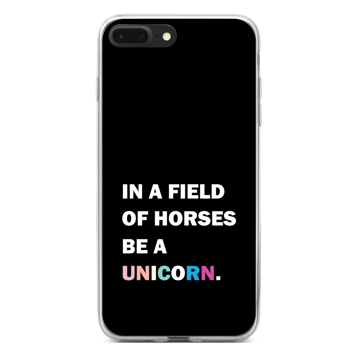 In a Field of Horses, Be a Unicorn, Rainbow Clear Shockproof iPhone Case, view 6