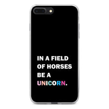 DistinctInk® Clear Shockproof Hybrid Case for Apple iPhone / Samsung Galaxy / Google Pixel - In a Field of Horses, Be a Unicorn - Rainbow