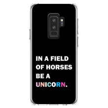 DistinctInk® Clear Shockproof Hybrid Case for Apple iPhone / Samsung Galaxy / Google Pixel - In a Field of Horses, Be a Unicorn - Rainbow