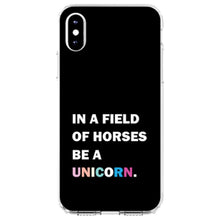 DistinctInk® Clear Shockproof Hybrid Case for Apple iPhone / Samsung Galaxy / Google Pixel - In a Field of Horses, Be a Unicorn - Rainbow
