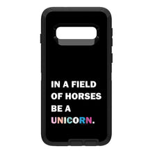 DistinctInk™ OtterBox Defender Series Case for Apple iPhone / Samsung Galaxy / Google Pixel - In a Field of Horses, Be a Unicorn - Rainbow