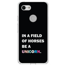 DistinctInk® Clear Shockproof Hybrid Case for Apple iPhone / Samsung Galaxy / Google Pixel - In a Field of Horses, Be a Unicorn - Rainbow