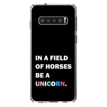 DistinctInk® Clear Shockproof Hybrid Case for Apple iPhone / Samsung Galaxy / Google Pixel - In a Field of Horses, Be a Unicorn - Rainbow