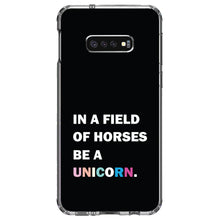 DistinctInk® Clear Shockproof Hybrid Case for Apple iPhone / Samsung Galaxy / Google Pixel - In a Field of Horses, Be a Unicorn - Rainbow