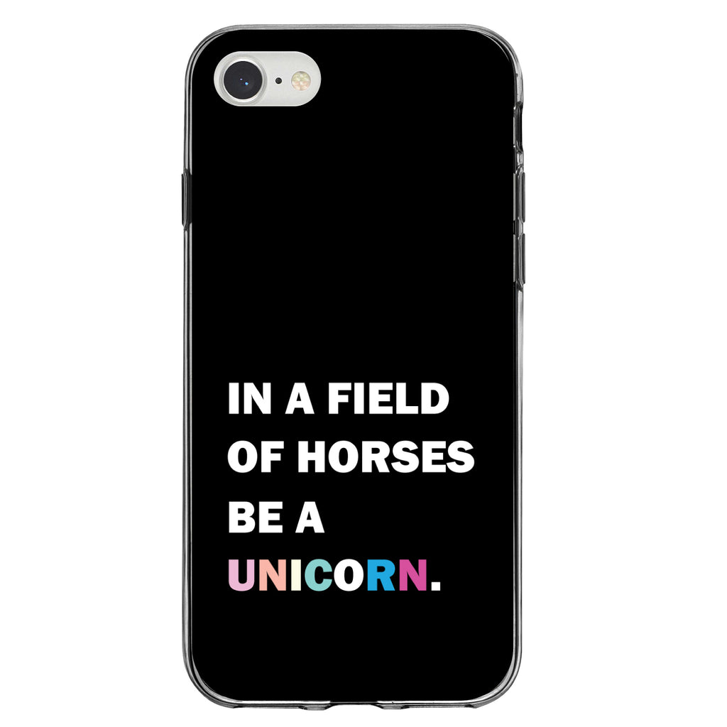 In a Field of Horses, Be a Unicorn, Rainbow Clear Shockproof iPhone Case, view 5