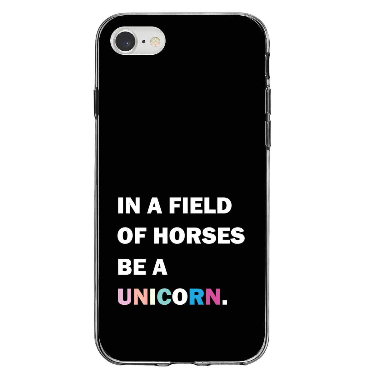 In a Field of Horses, Be a Unicorn, Rainbow Clear Shockproof iPhone Case, view 5