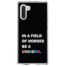 DistinctInk® Clear Shockproof Hybrid Case for Apple iPhone / Samsung Galaxy / Google Pixel - In a Field of Horses, Be a Unicorn - Rainbow
