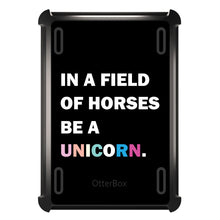 DistinctInk™ OtterBox Defender Series Case for Apple iPad / iPad Pro / iPad Air / iPad Mini - In a Field of Horses, Be a Unicorn - Rainbow