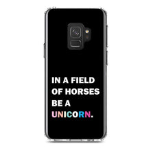 DistinctInk® Clear Shockproof Hybrid Case for Apple iPhone / Samsung Galaxy / Google Pixel - In a Field of Horses, Be a Unicorn - Rainbow