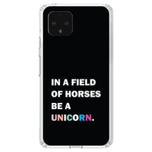 DistinctInk® Clear Shockproof Hybrid Case for Apple iPhone / Samsung Galaxy / Google Pixel - In a Field of Horses, Be a Unicorn - Rainbow