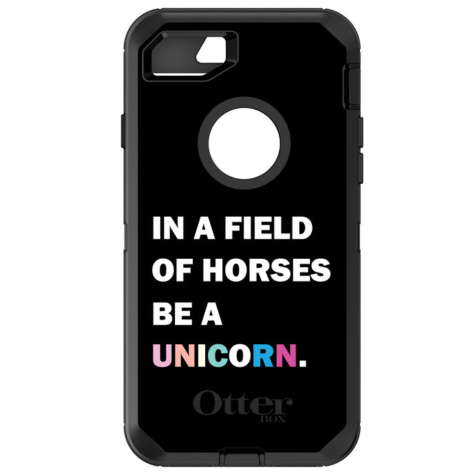 DistinctInk™ OtterBox Defender Series Case for Apple iPhone / Samsung Galaxy / Google Pixel - In a Field of Horses, Be a Unicorn - Rainbow